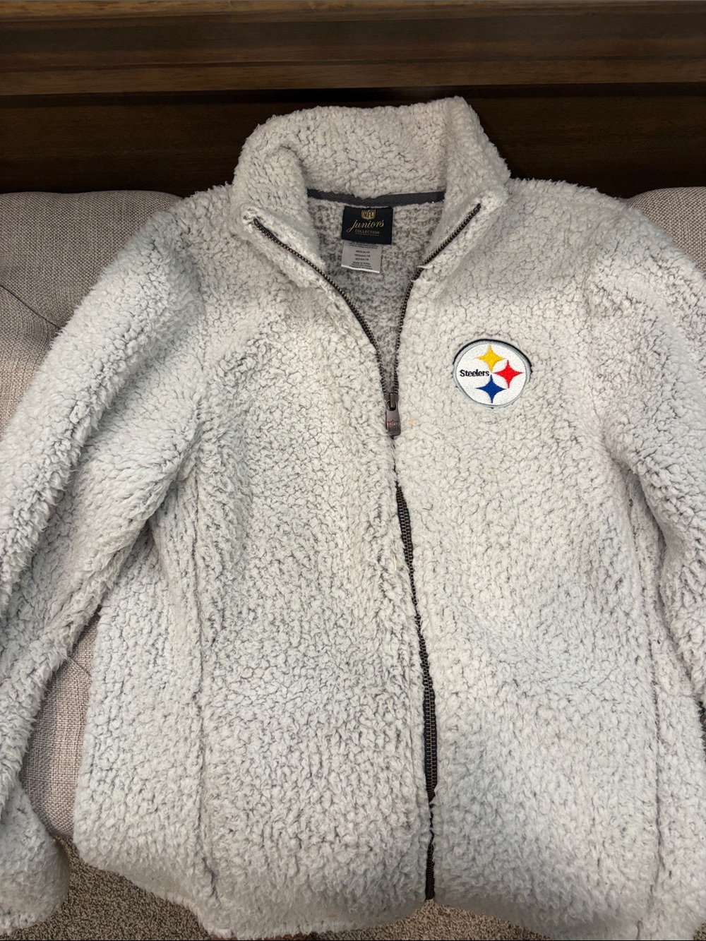 NFL Women's Cream Sherpa Full-Zip Jacket with Steelers Patch